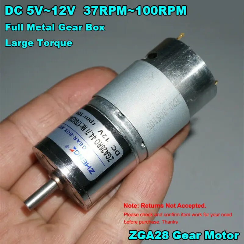 Micro 28mm ZGA28 385 Motor Full Metal Gearbox Gear Motor DC 6V-12V 100RPM Slow Speed Large Torque for Robot