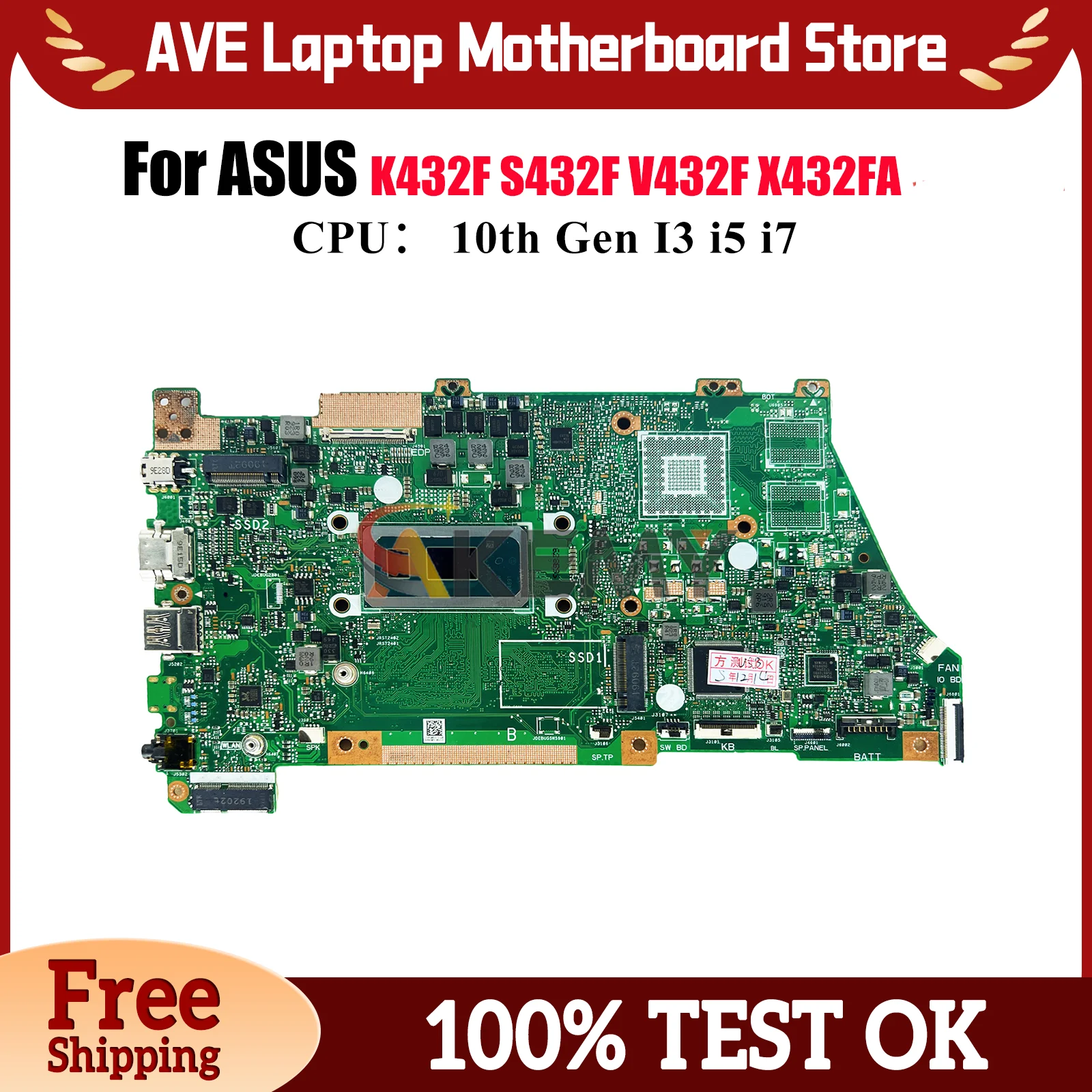 

X432FA Материнская плата для ноутбука ASUS VivoBook V432F X432FA X432FLC S432F X432FL X432F K432F X432FAC Материнская плата с 10-го поколения I3 i5 i7