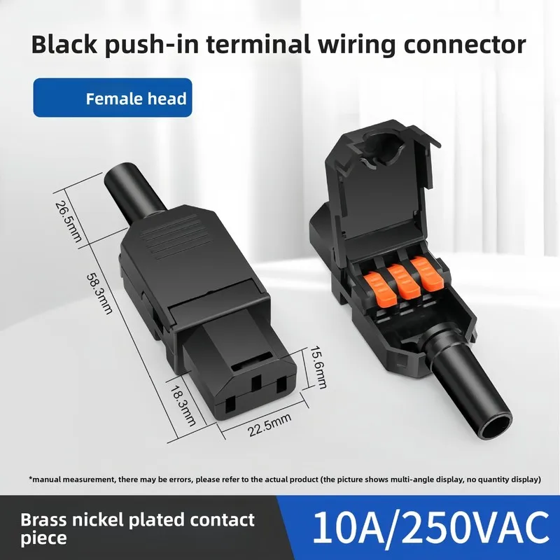 Screw‑Free Crimp Terminal Power Male Female Plug White 10A 250V 3‑Core 3‑Pin Connector with Three Vertical Ports for Power Suppl