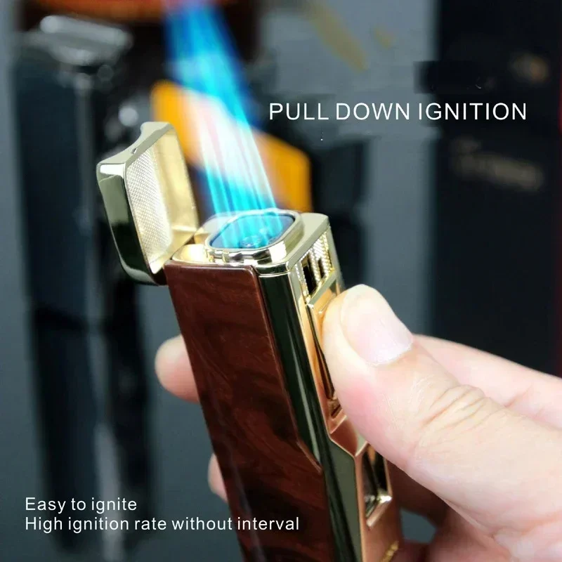 

Metal Four Fire Lighter Direct Charge High Fire Inflatable Windproof Lighter with Cigar Knife and Cigar Holder Gift Box 2025