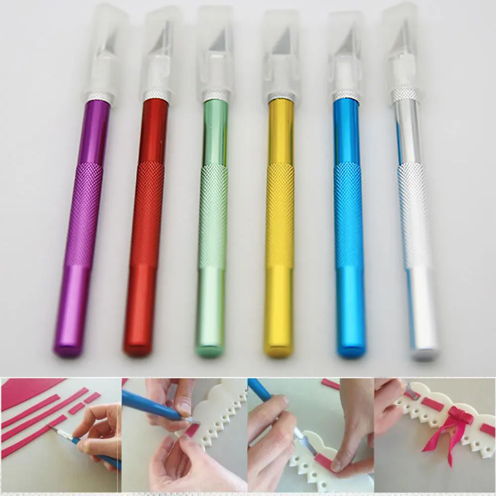 Multi-color Carving Craft Non-slip Knife Metal Scalpel Engraving Cutter with 6pcs Blade Pastry Tools