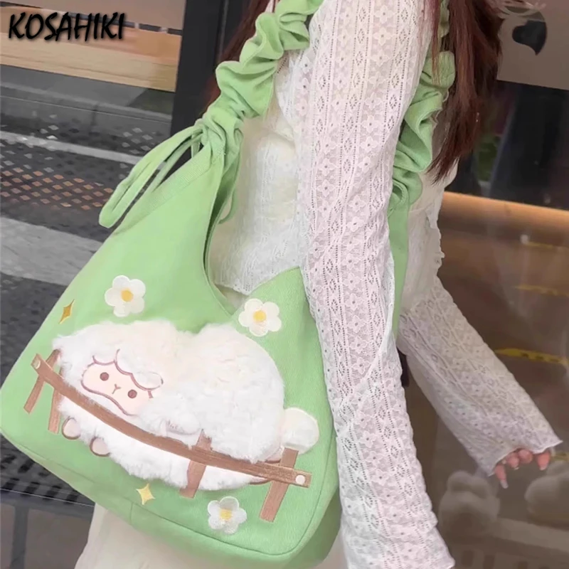 

Y2k Aesthetic Kawaii Cartoon Flocking Shoulder Bag Streetwear All Match Pleated Handbags Casual Ins Women Crossbody Bags Trendy