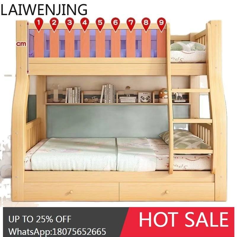 HLZ Solid Wood Bunk Bed Two-Tier Adult Simple Double Layer Bunk Bed Two-Tier High-Low Bed