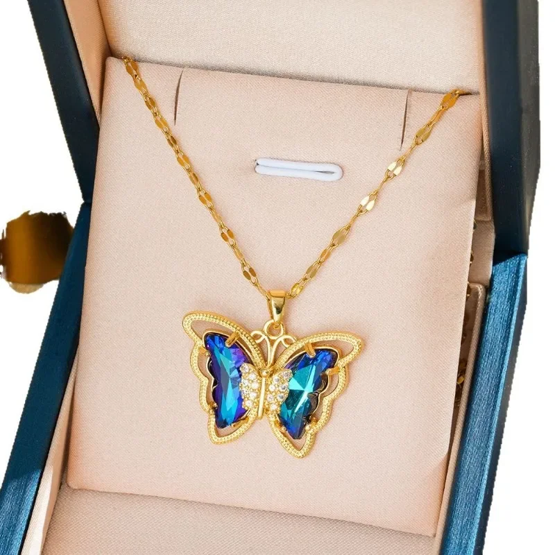 2025 The best-selling colorful butterfly titanium steel necklace from the unique and high-end Little Mangrove Animal series
