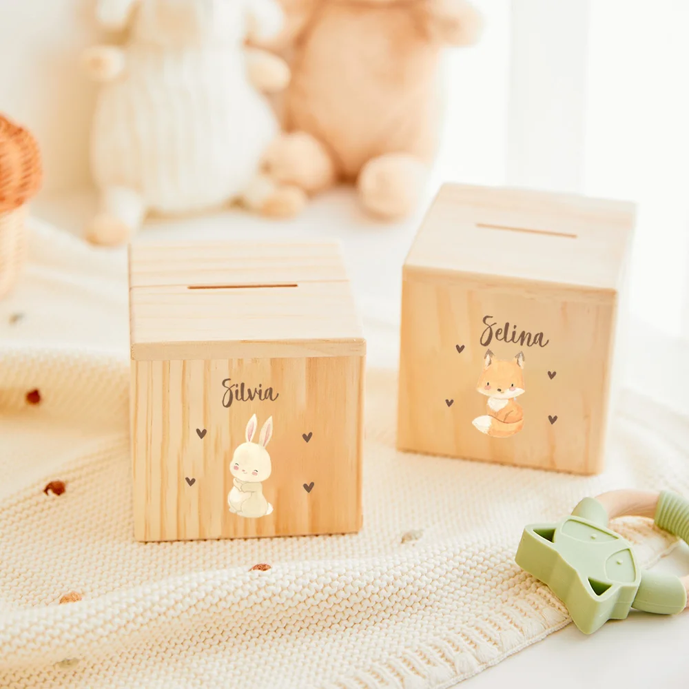 Money Box for Kids Personalized Fox and Lion Wooden Money Box Children Money Boxes with Animal Customized Piggy Bank Easter Gift