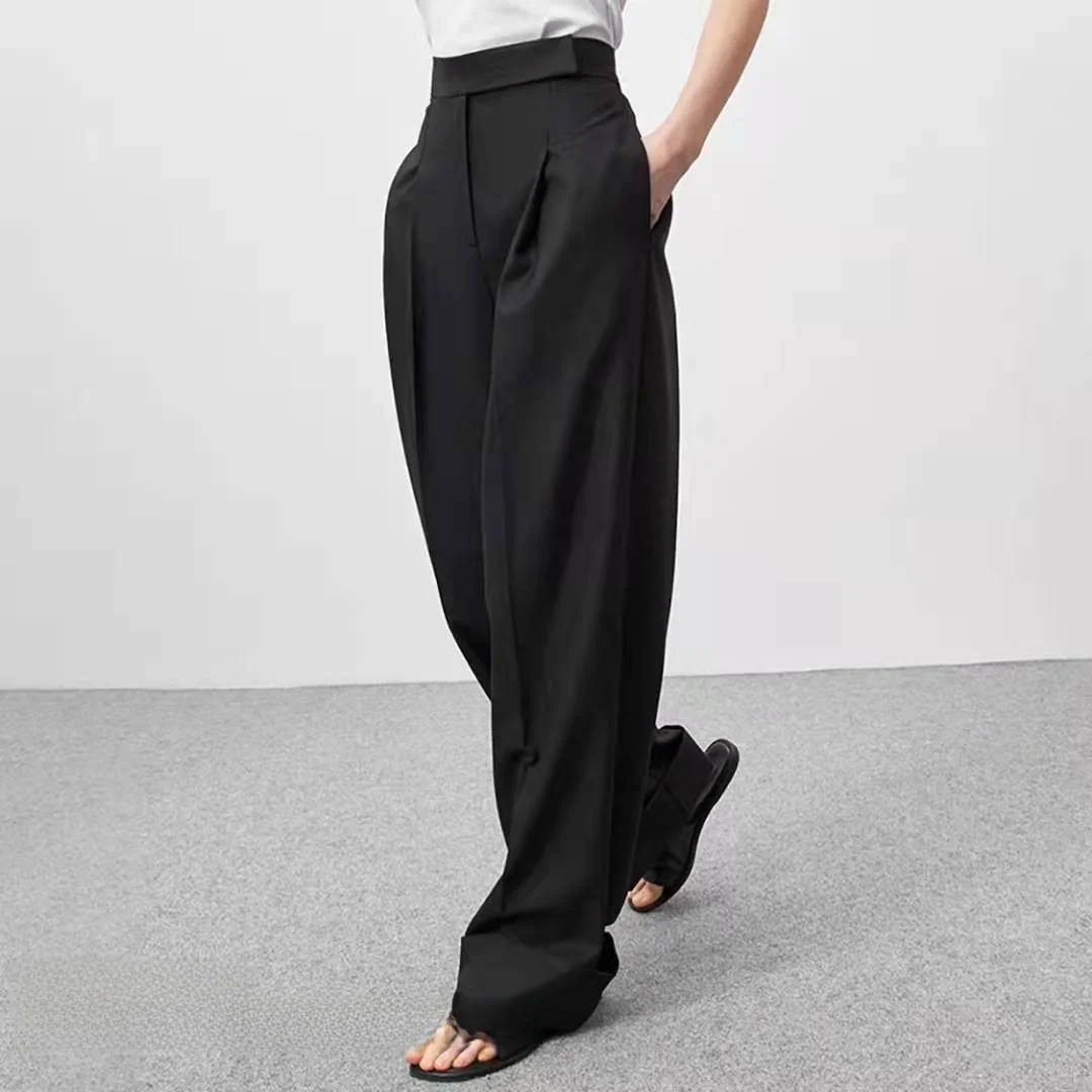 New  High Waist Comfortable Wide Leg Pants with kets Loose Fit Casual Trousers for Women Straight Cut Long Pants