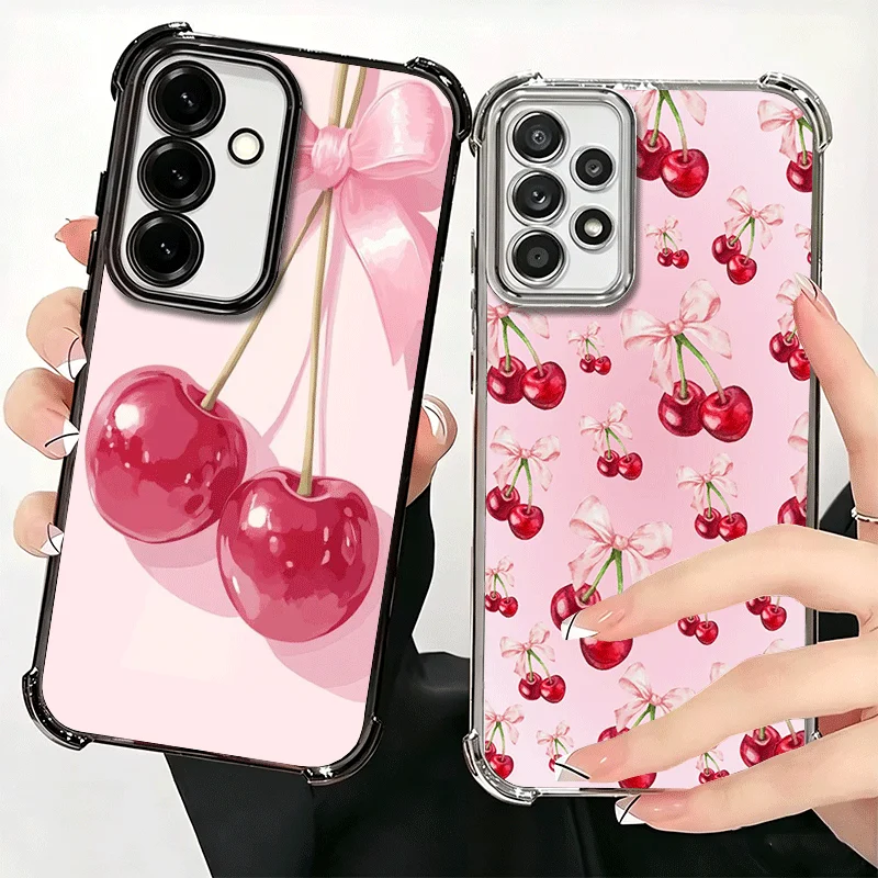 Cherry Bow Sweet Plating Phone Case For Samsung A17 A57 A27 A37 A16 A56 A26 A36 A15 A55 A25 A35 A14 A54 A24 A34 A13 A53 A23 A33