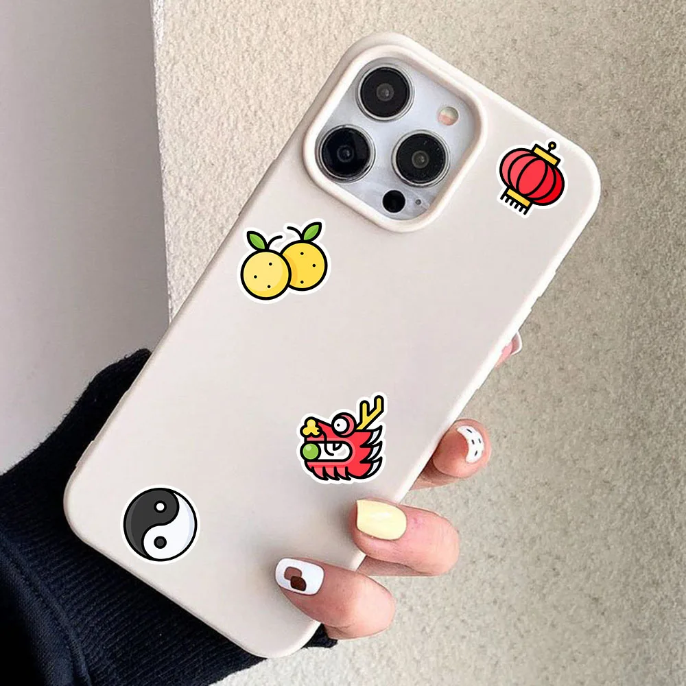 50PCS Original Chinese Element Stickers Festive Decoration Ingot Copper Coins Handbook Stationery Suitcase Stickers