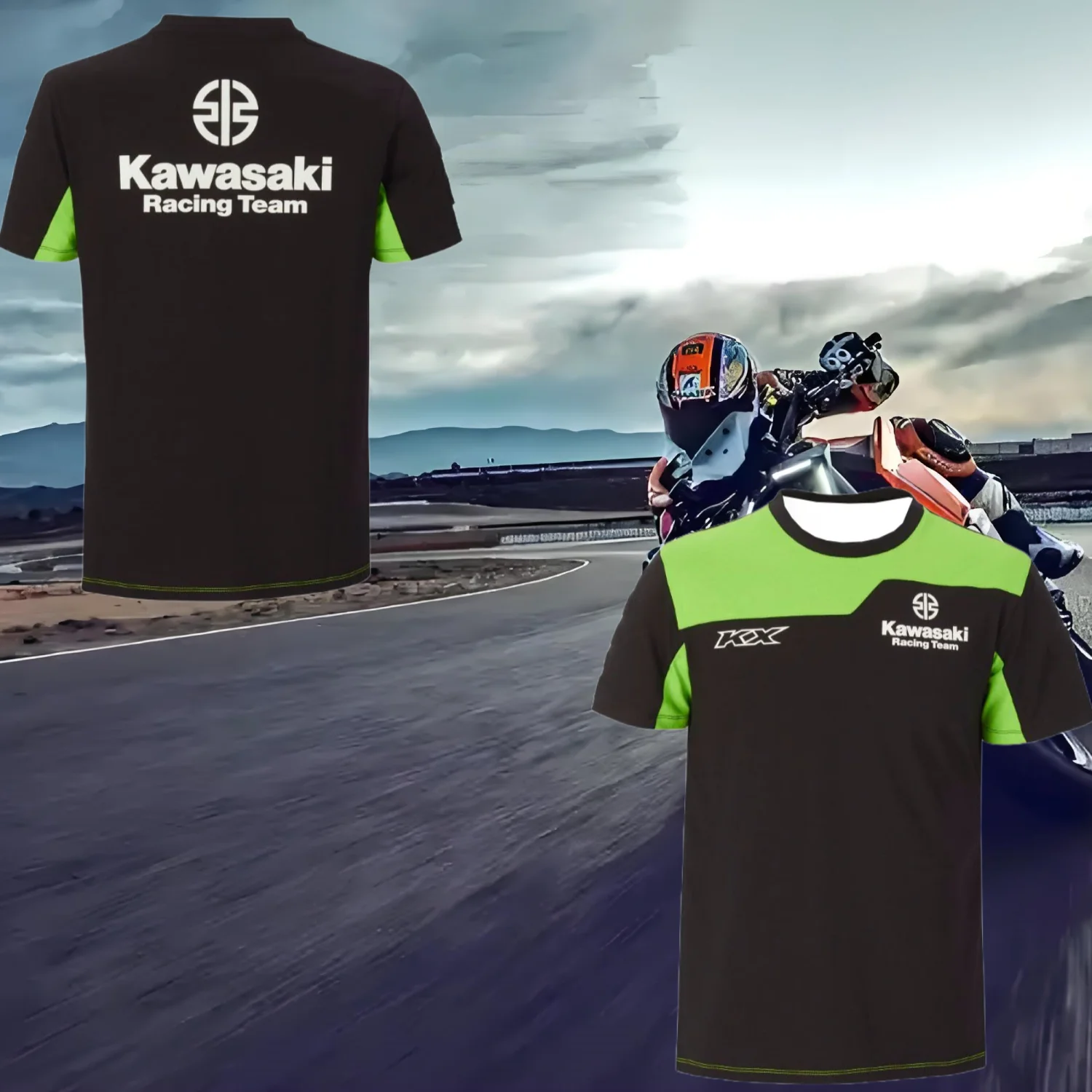 

Kawasaki Men's T-shirt New Outdoor Fashion Motorcycle Riding T-shirt 3D Printed Casual Sports Quick Drying Short Sleeve