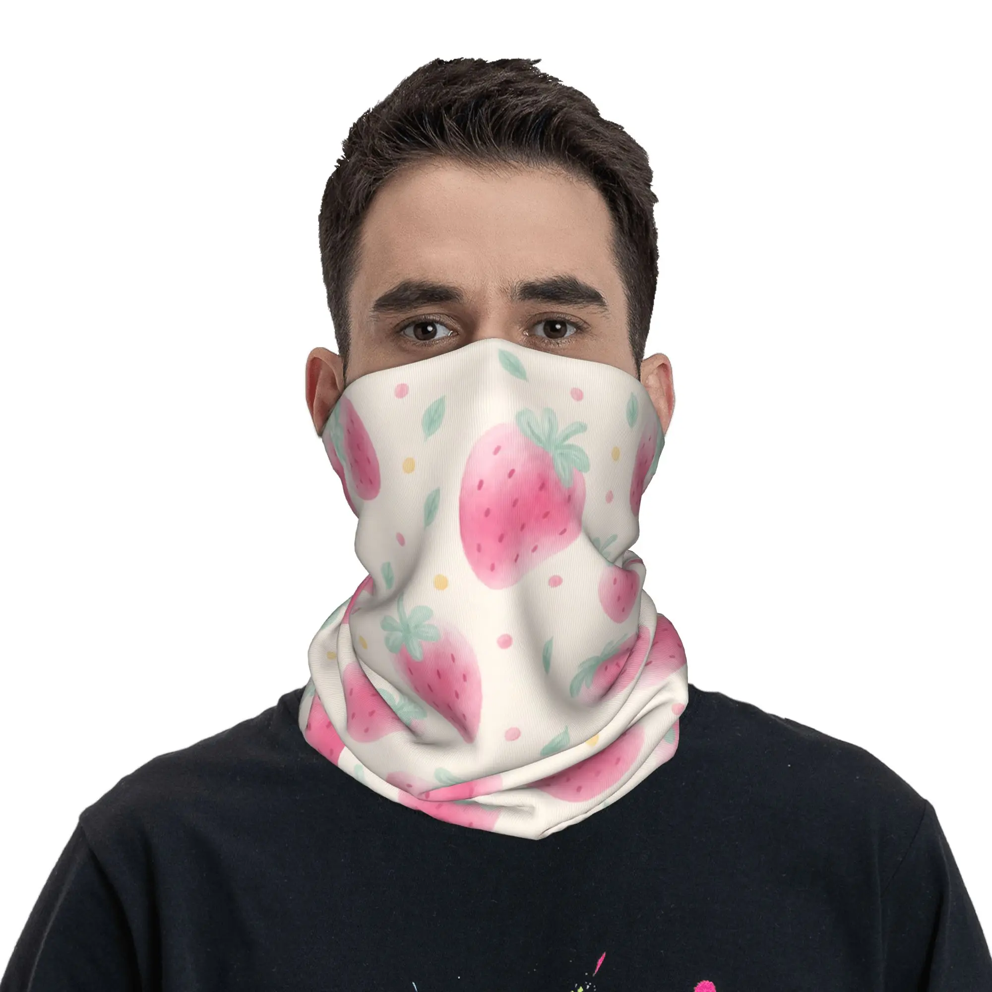 Strawberry Fruit Summer Watercolor Bandana Neck Gaiter Printed  Wrap Scarf Multifunctional Headband Riding Adult Breathable