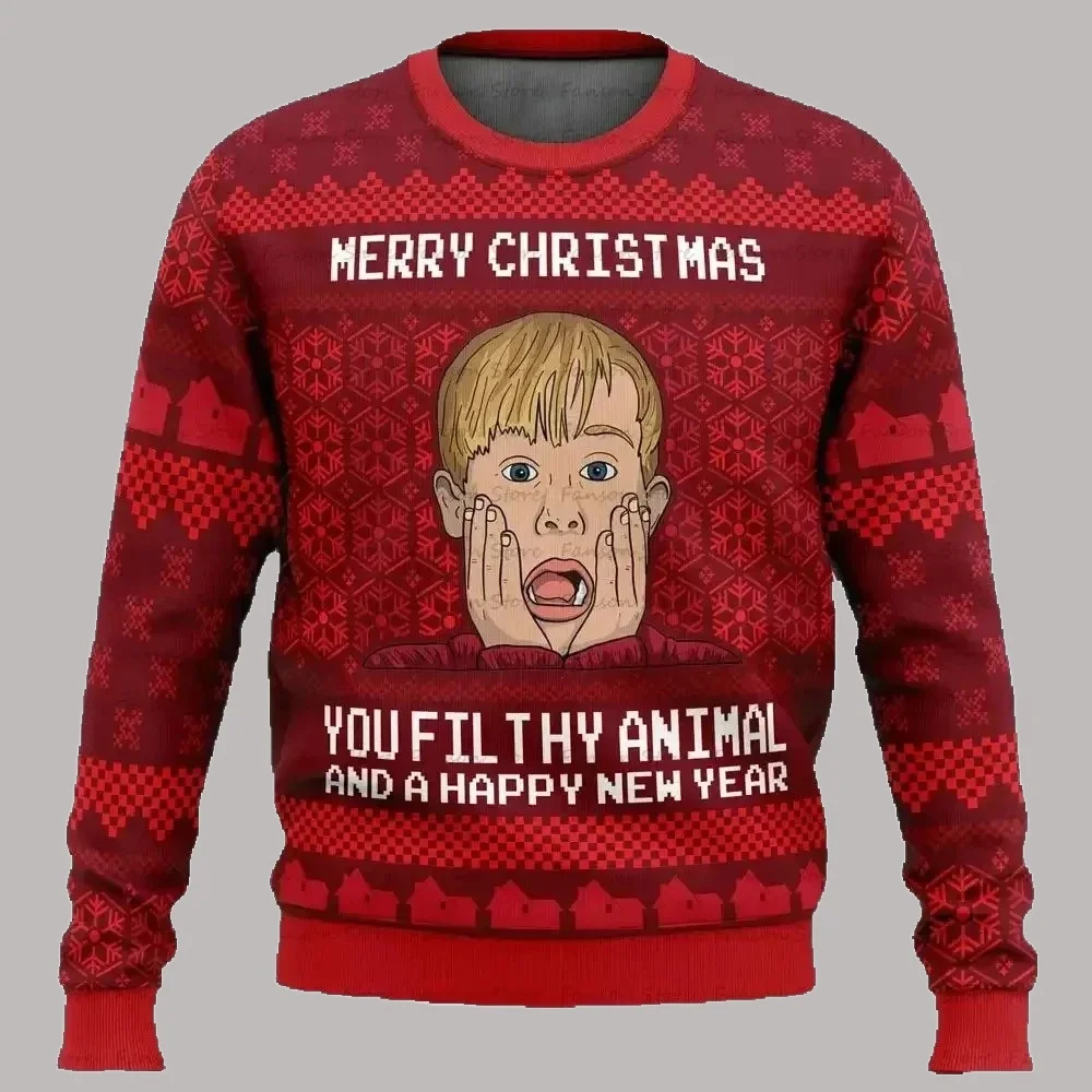 Autunno e inverno Buon Natale Casa da solo Brutto maglione di Natale Cartoon Anime Donna Uomo Pullover Top Felpa con cappuccio