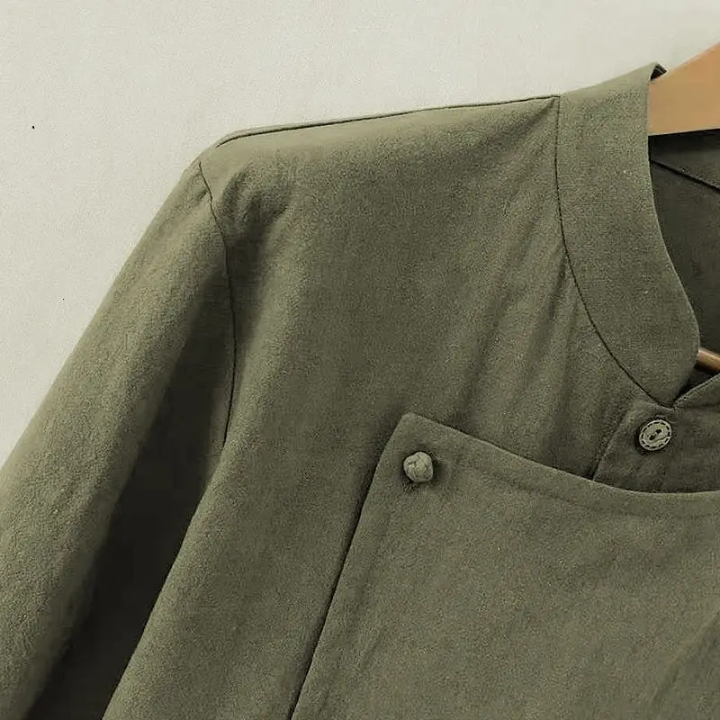 2025 봄/가을 신상 여성 린넨 셔츠 루즈핏 스탠드 칼라 오버사이즈 셔츠 탑