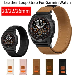 20 22 26 mm Leather Loop Strap For Garmin Fenix 7s 7 7X 6 X 6s Pro 5s 5X Plus 3 3HR 945 Instinct 2 2s 2x Enduro 2 Quickfit Band