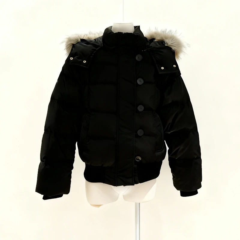 معطف أمريكي عتيق بأكمام طويلة مع قلنسوة قصير بياقة من الفرو الصناعي معطف نسائي غير رسمي بلون نقي Y2k بسحاب عتيق لخريف 2025 #1