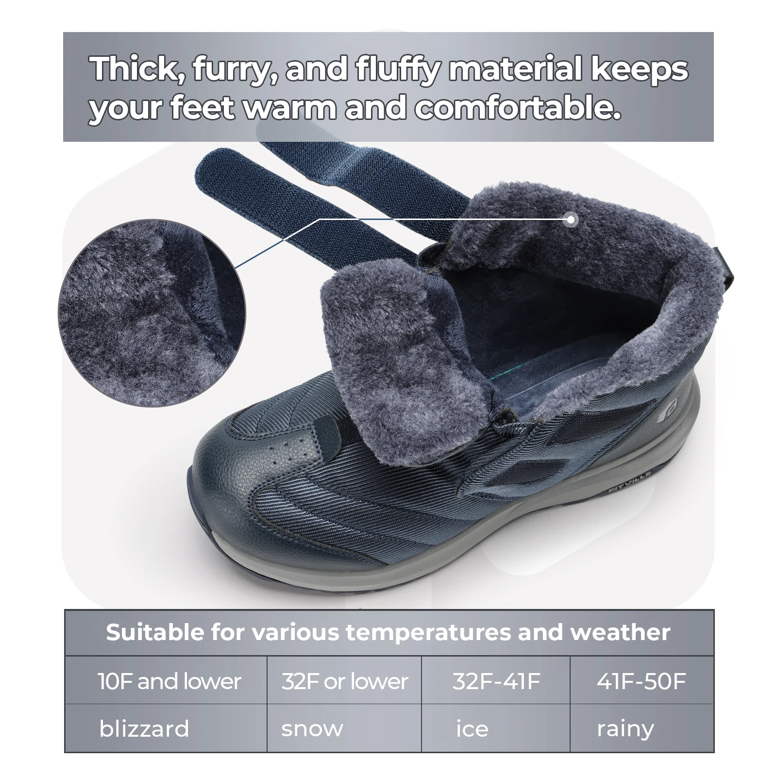 FitVille Wide Toe Men's Snow Boots Water-resistant Ankle Hiking Boot Autumn Winter Warm Fleece Walking Shoes for Men Lightweight