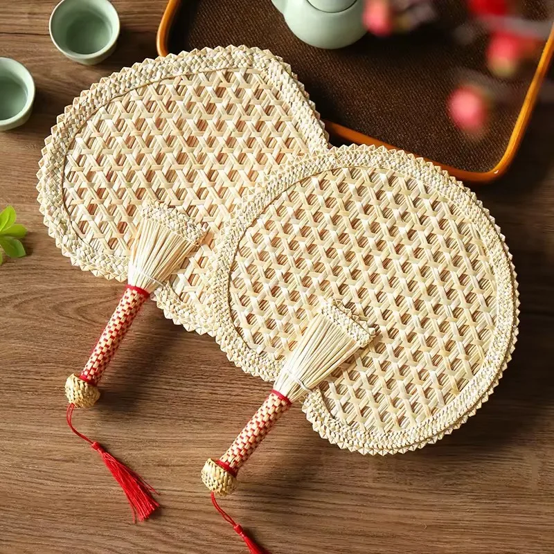 Abanico de mano de paja tejida, abanico chino Pufan Vintage, abanico tradicional hecho a mano, abanico grande, artesanía de paja de trigo, regalo, abanico de mano para mujer