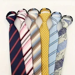 Hot Sell Style 8CM Zipper Tie Men Bridegroom Wedding Necktie Lazy Pre-tied Ties Striped Zipper Necktie For Men Women Wholesale