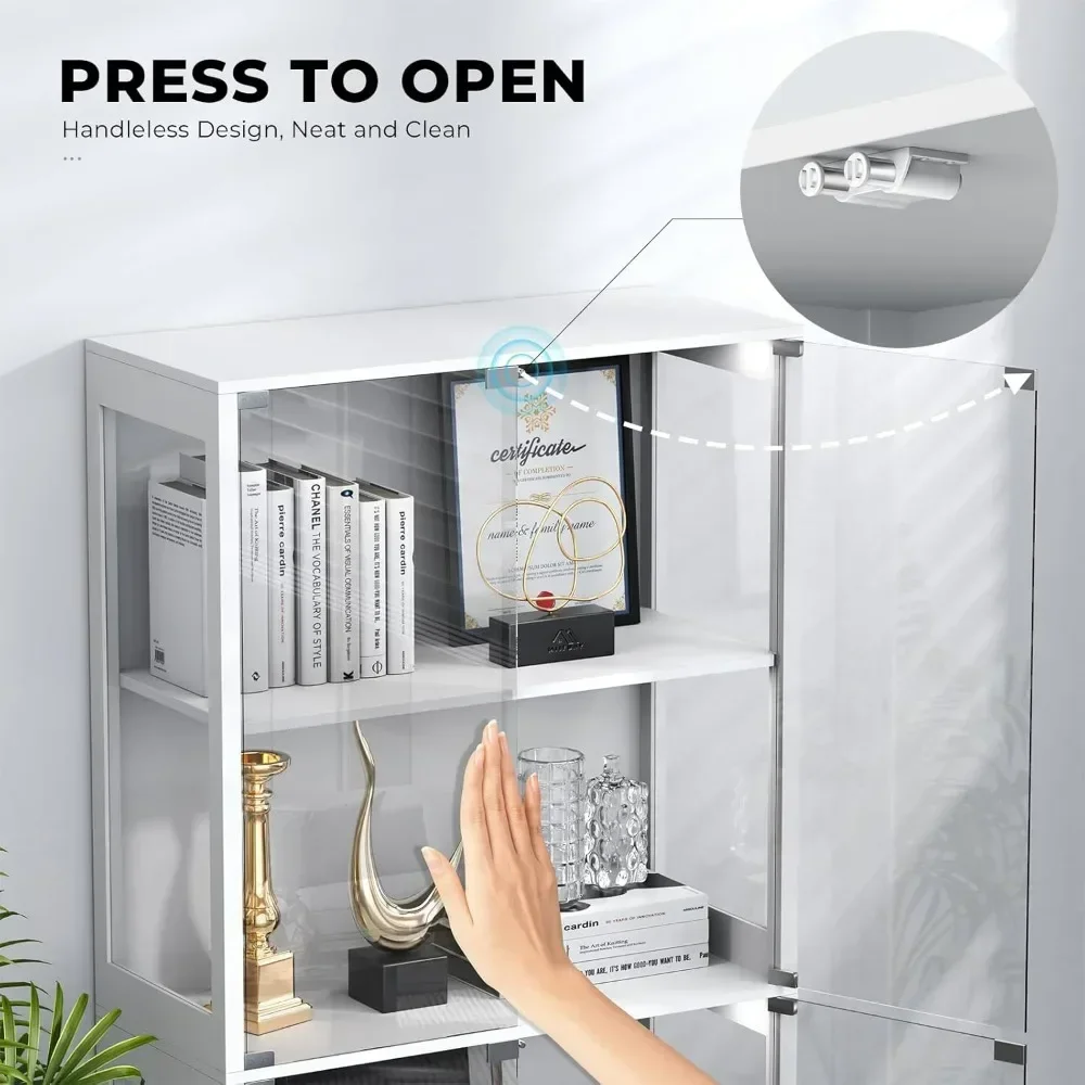 Display Cabinet, 4-Tier Curio Cabinet & Bookcase with 3 Color Light for Collectibles, Toys, Books, Glass Door Storage Cabinet image 2
