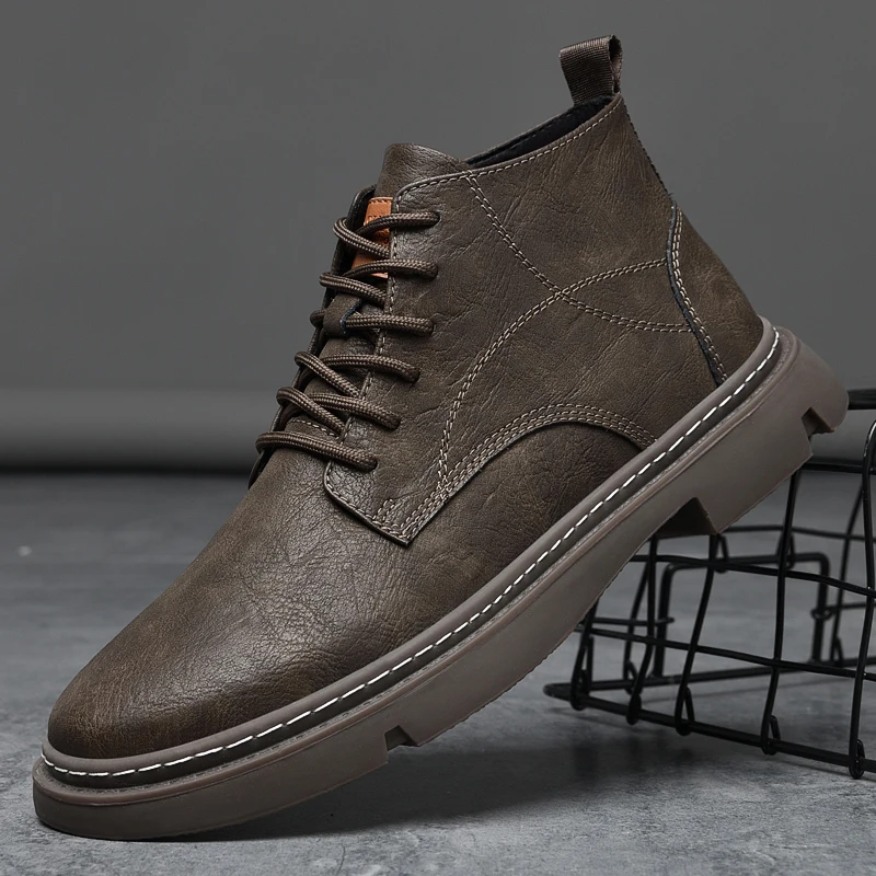 

Classic Brand Men's Workwear Boots Thick Soled Wear-resistant Men's High Top Shoes High-quality Genuine Leather Casual Shoes