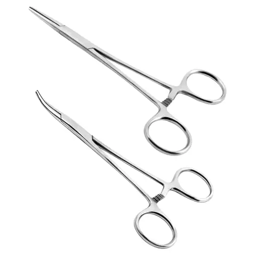Pinzas Hemostáticas Rochester Pean de 5.5 Pulgadas, Rectas y Curvas, Paquete de 2, Pinzas Quirúrgicas con 3 Posiciones de Bloqueo, Alta Calidad