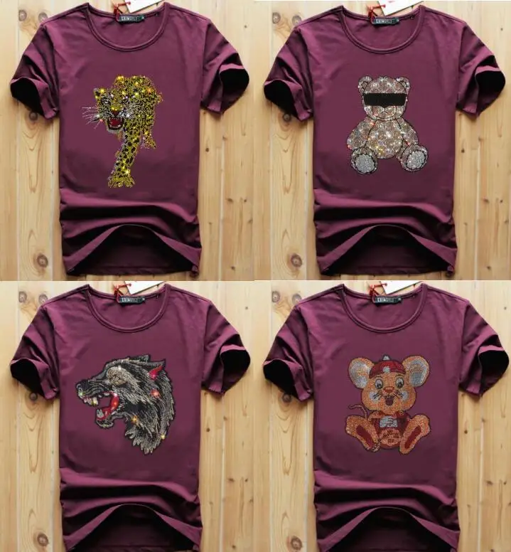 Men's Fashion Anime Rhinestones Dress T-shirt Cotton Hip Hop Streetwear Casual Graphic Tee Drop Shipping Hip Hop Style