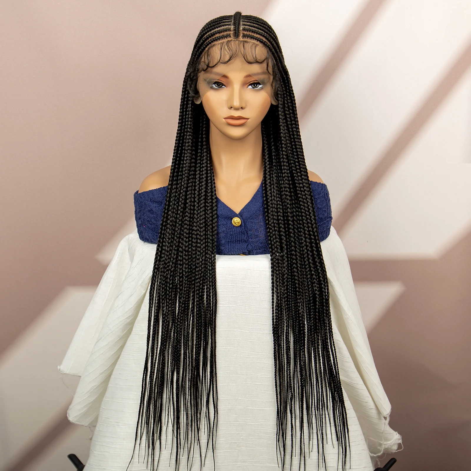 Synthetic Box Braided Wigs 36 Inches Full Lace Braided Wigs Long Braiding Wigs for Black Women Transparent Lace Wigs