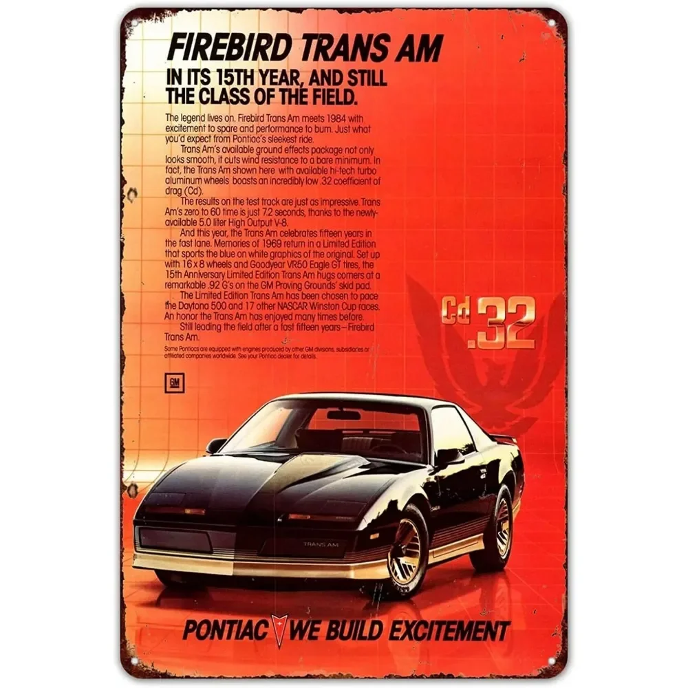 1984 Pontiac Firebird Trans Am Vintage Style for Cafe Room Home Pub Shop Ranch Tin Sign Retro Wall Decor Metal Signs