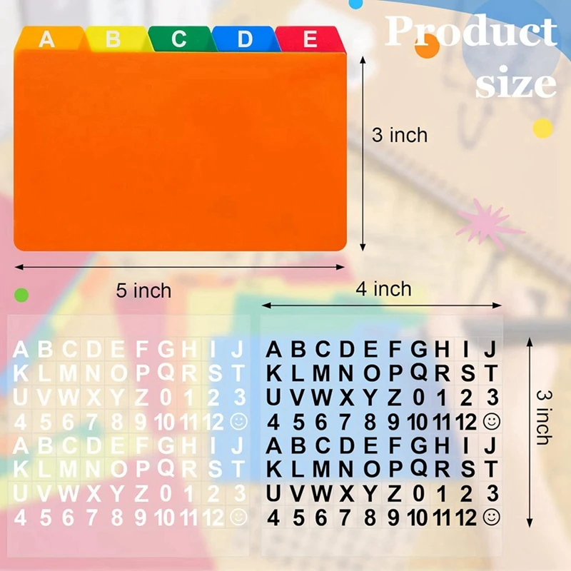 Set di Guide per schede indice da 50 pezzi divisori per schede indice con adesivi alfabeto Set di adesivi con numeri autoadesivi (colore misto, 3X5 pollici)