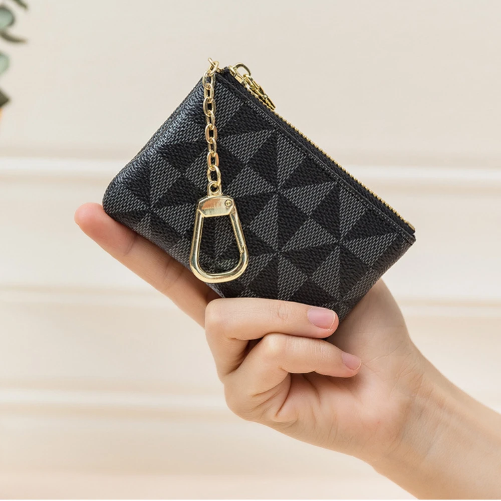 Fashion Geometric Pattern Small Wallet Women Zipper Coin Purse Mini Purse Chain Bags Credit Card Holder Coin Pouch for Women Men