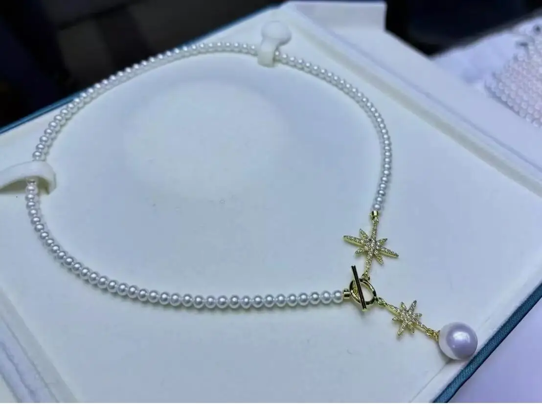 

элегантное ожерелье из натурального белого жемчуга Южного моря 5-10 мм, кулон 925s