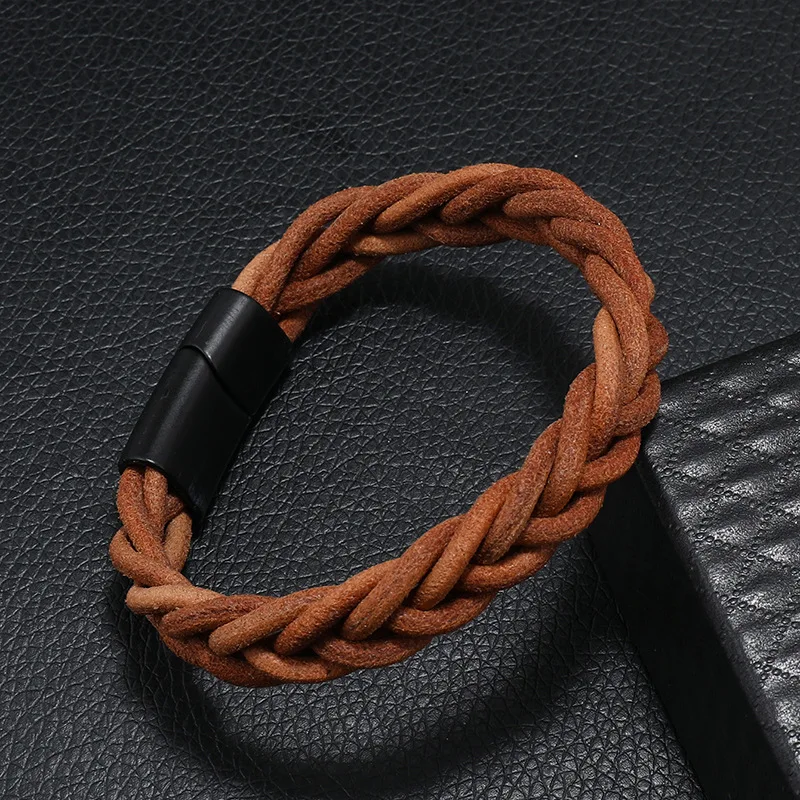 New Simple and Fashionable Leather Rope Bracelet Men's Alloy Magnet Buckle Five Strand Leather Handwoven Jewelry