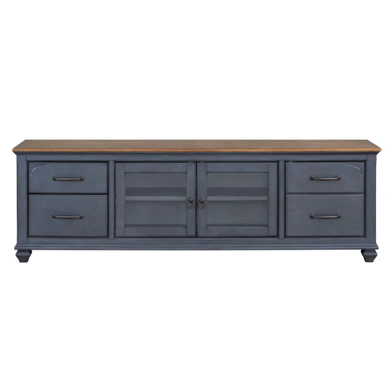

Household American 84-inch TV stand, no need to assemble corduroy blue finish, suitable for TVs up to 90 inches