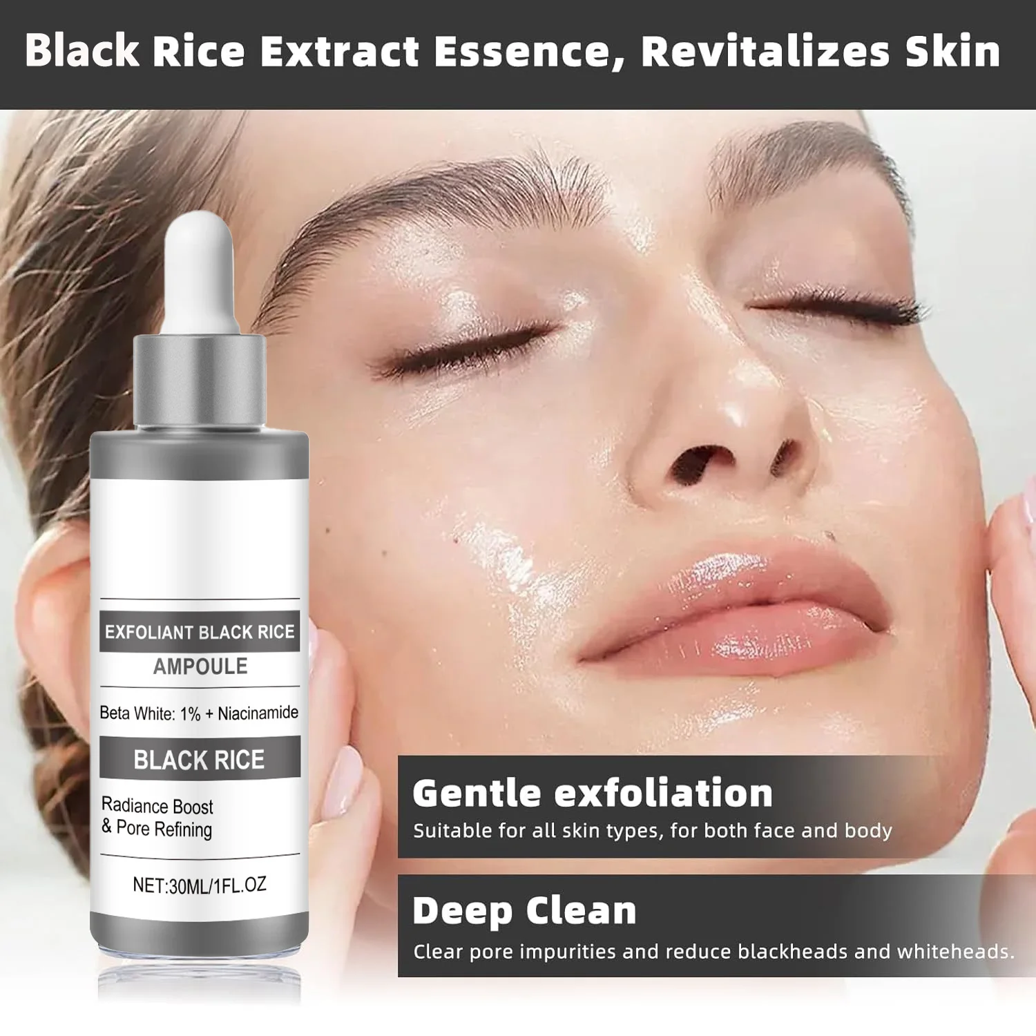 Black Rice Exfoliating Ampoule Serum Gentle Face Body Scrub for Dead Skin Removal Daily Moisturizing Peeling for All Skin Types