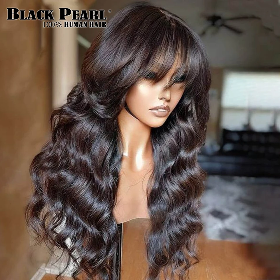 Body Wave Human Hair Wigs With Bangs Brazilian Remy Human Hair Lace Front Wigs With Bangs For Women Pre-Plucked Lace Wigs