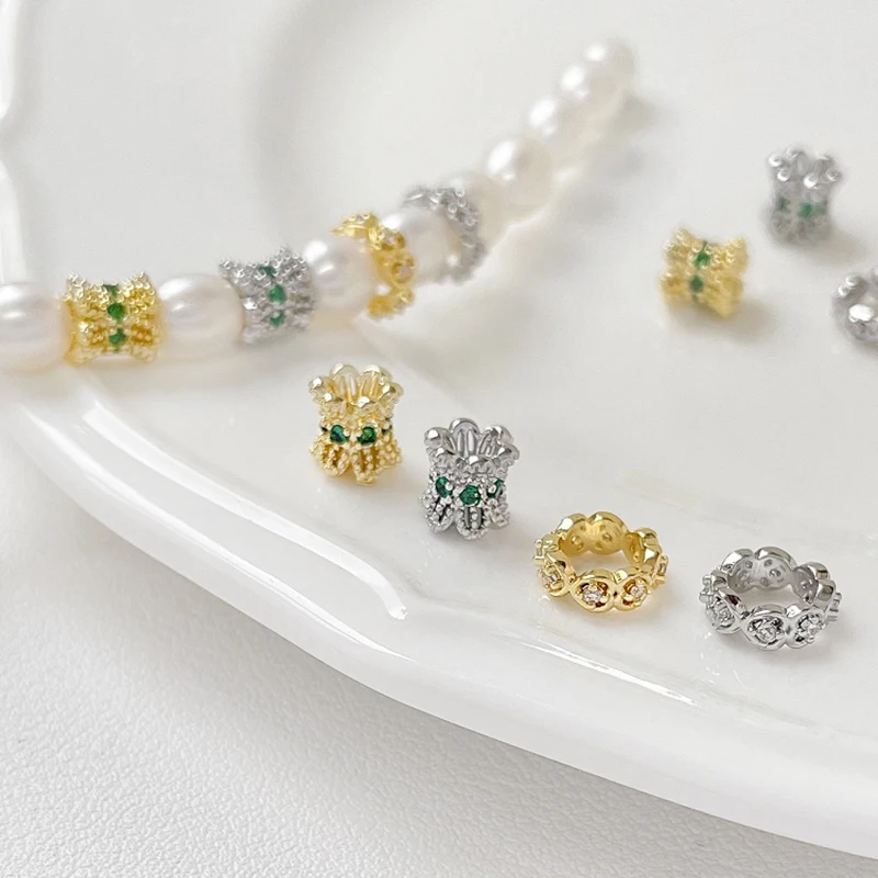 6pcs Diy Bracelet Necklace Beaded Accessory Materials With Gold-plated Copper Zircon Inlaid Small Waist Beads