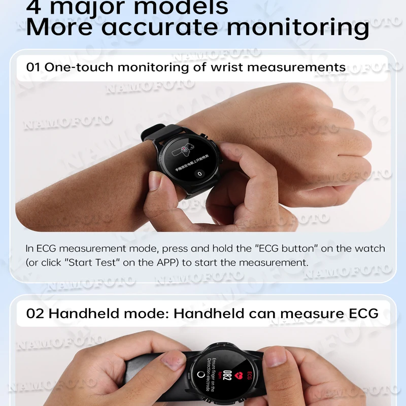 NAMOFOTO ECG Smart Watch 512Hz Medical Grade Chest Patch Strap 1.39'' Wristwatch Blood Pressure HRV Men Sports Health Smartwatch