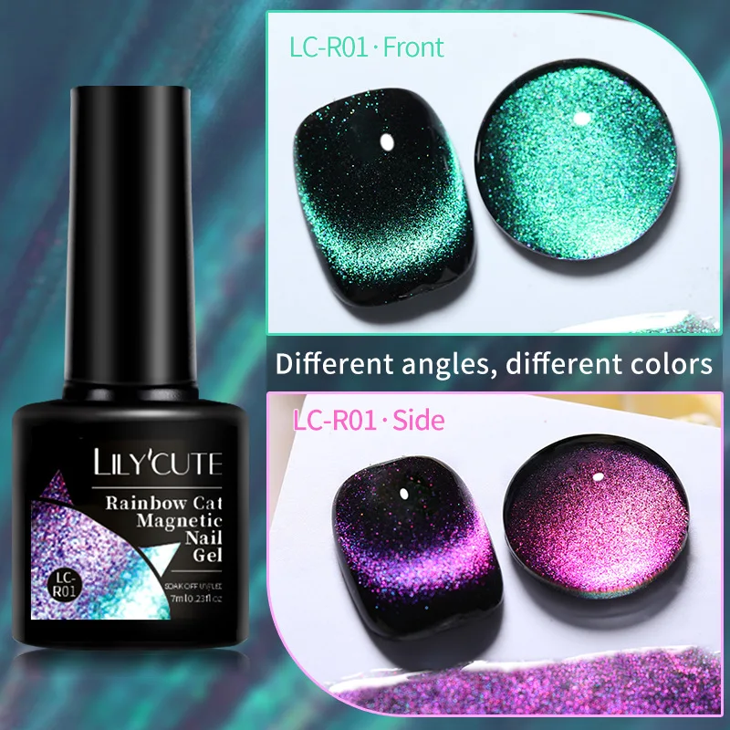 LILYCUTE 7ml Arcobaleno Gatto Gel magnetico Smalto per unghie gel glitter colorato Soak Off Nail Art Vernice gel UV Base nera necessaria