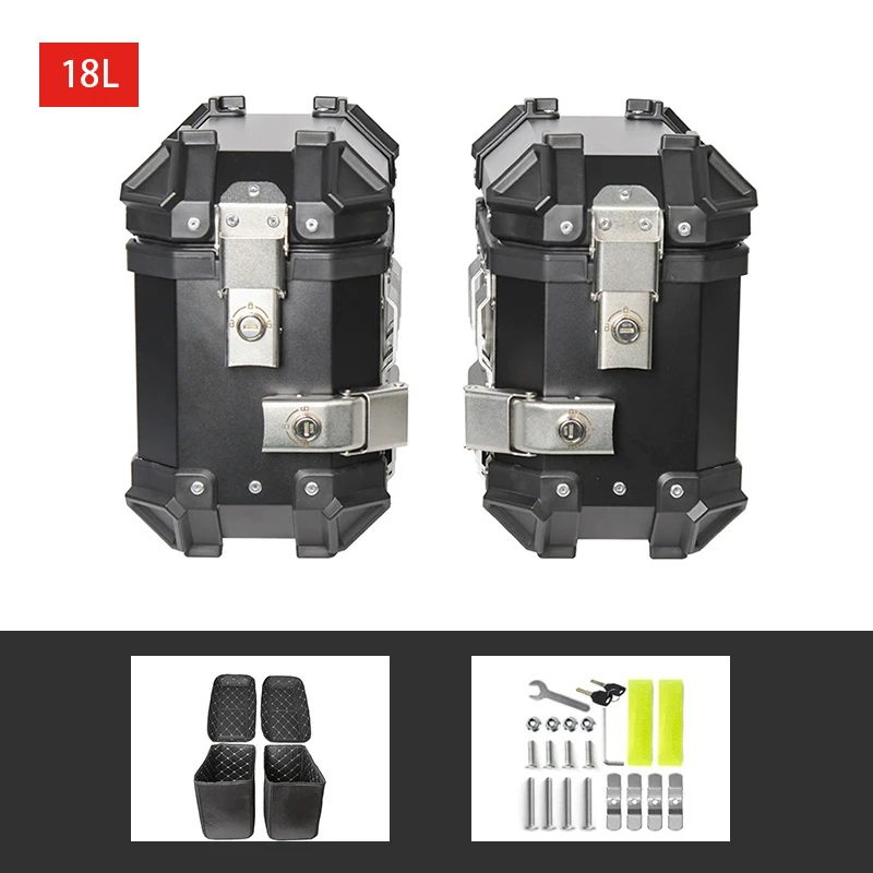 1 Pair 18L Motorcycle Side Box Aluminum Motorbike Luggage Case Universal Saddlebag Box Storage Trunk for Honda Suzuki Kawasaki