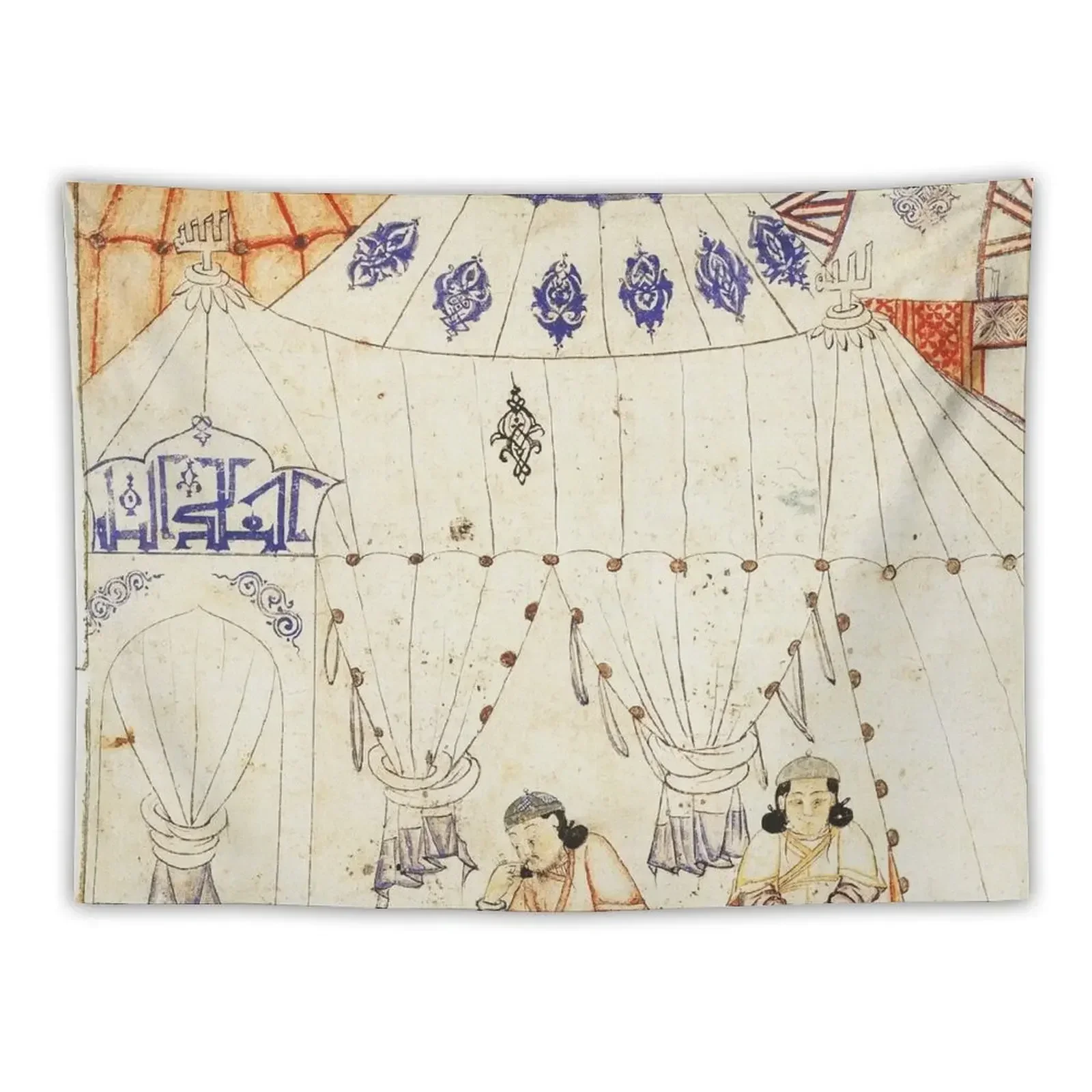 14th Century Mongol Prince Studying Koran Watercolor Painting Tapestry Aesthetic Room Decor Wall Tapestries Tapestry