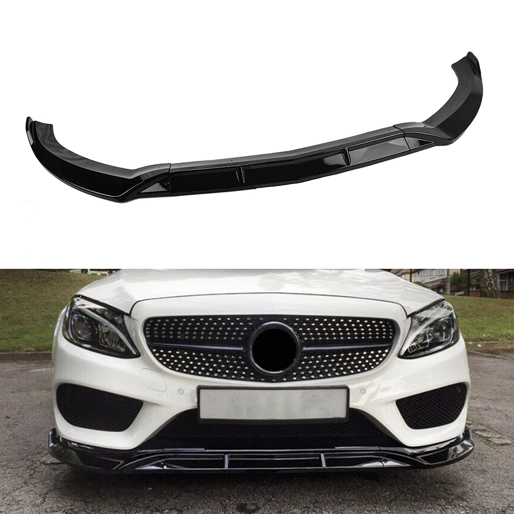 Front Spoiler Bumper Lip For Mercedes-Benz C-Class W205 Sport 2015-2018 C180 C200 C300 2016 2017 Gloss Black Lower Body Splitter