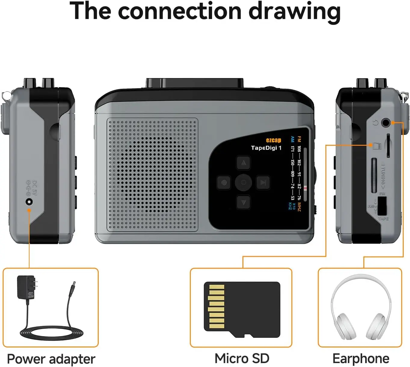 EZCAP234 Cassettespeler Tape naar MP3 Converter Draagbare Walkman AM FM Radio Recorder Speaker Opslag op TF-kaart Audio-opname