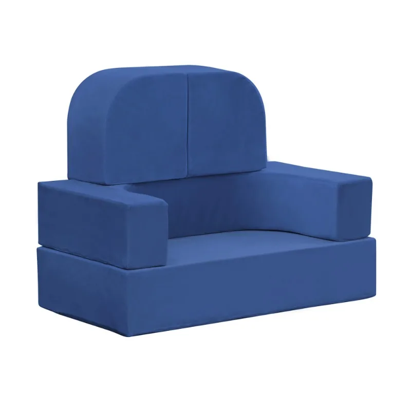 Set di divani modulari blu per bambini Divano da gioco componibile convertibile con pouf Mobili in morbida schiuma per sala giochi e camera da letto per bambini
