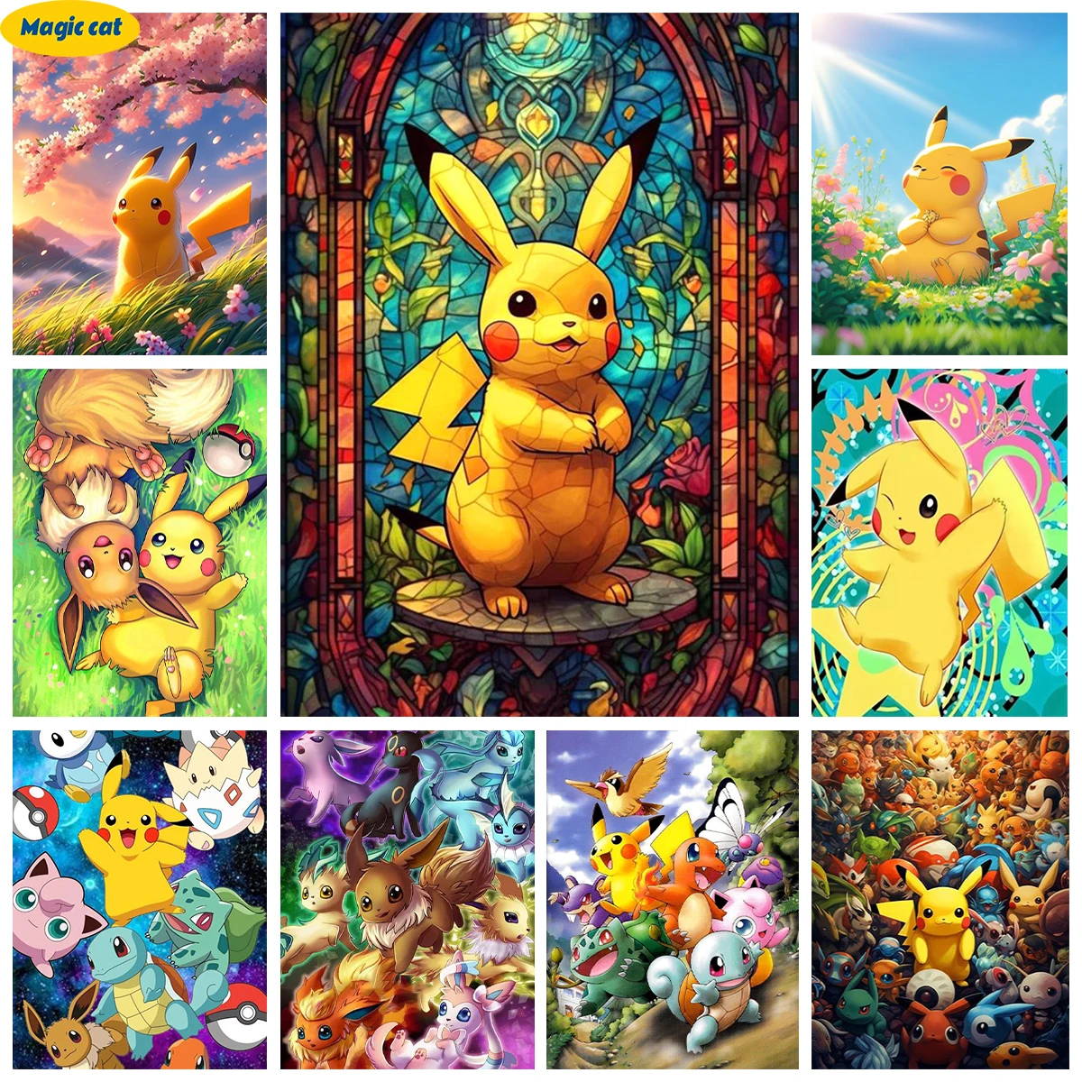 

P-Pikachu 5D Diamond Painting Kit P-Pokémon Diy Diamond Embroidery Cross Stitch Hand Kid Gift Japanese Animation Home Wall Decor