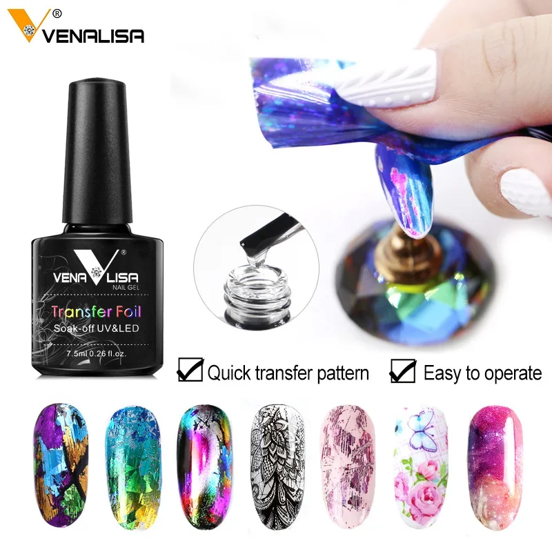 Venalisa gel de cola de folha de unha para adesivos de arte em folha transferência de adesão forte disponível embeber fora esmalte em gel LED