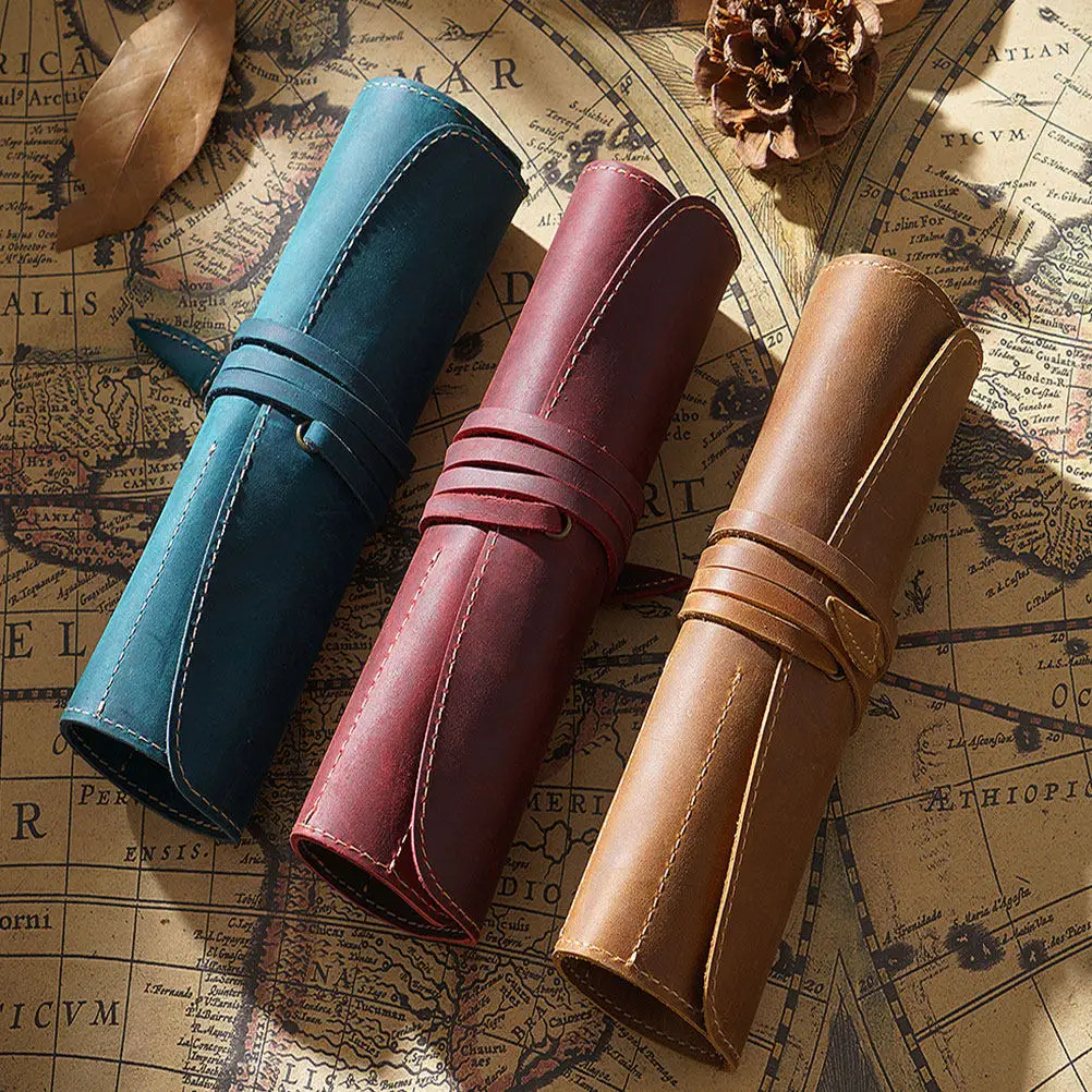 Premium Pen Case Roll Up Pouch for Ballpoint Fountain Pens Vintage Design Pen Holder Organizer Pencil Bag
