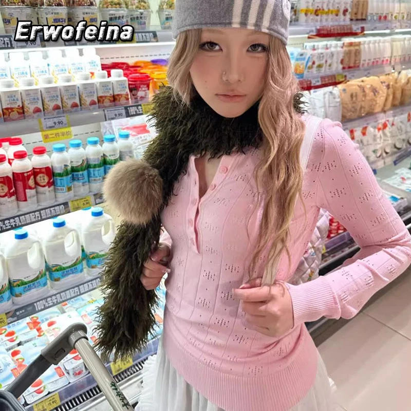 

Erwofeina розовые вязаные топы с длинным рукавом корейские модные пуловеры свитер женский Hotsweet трикотаж женский джемпер осенние топы шикарные