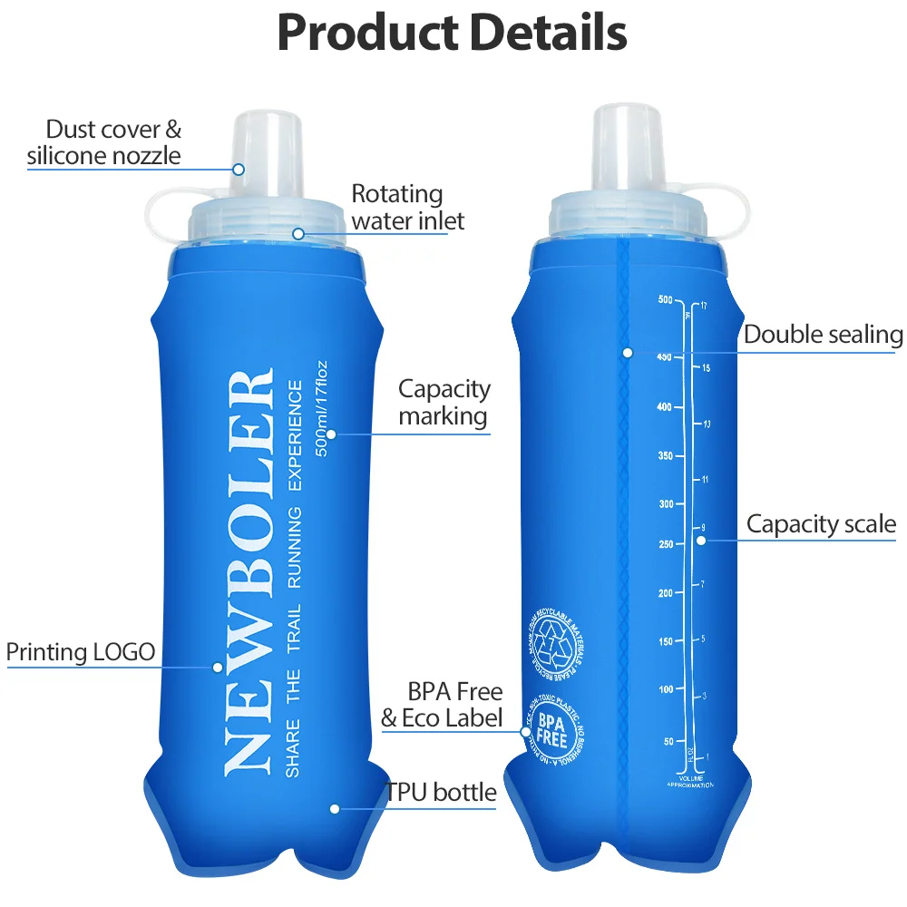 NEWBOLER 300/500/700 ml Wasserflasche, TPU, faltbar, weiche Flasche, Outdoor-Sport, Wasserbeutel, zusammenklappbare Wasserflasche, Laufen, Camping – Detail 11