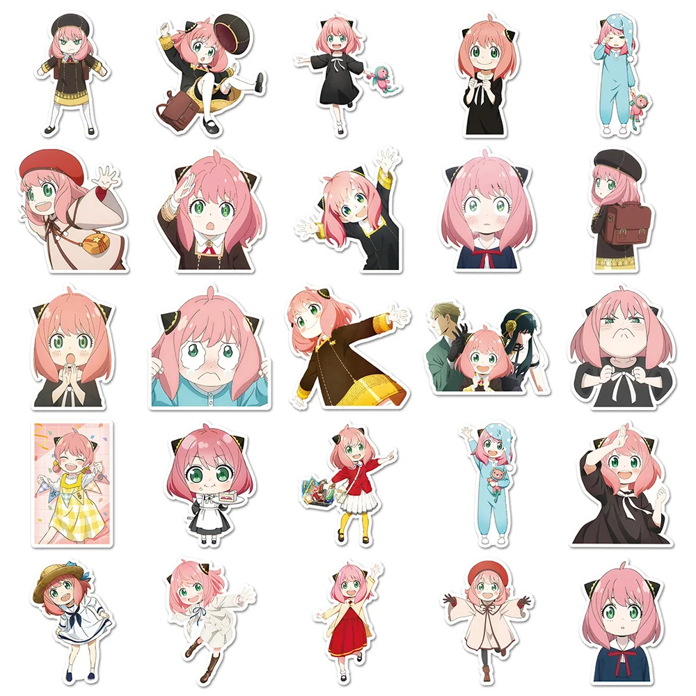 

10/30/50pcs Kawaii Anya Forger Anime SPY×FAMILY Stickers Waterproof DIY Notebook Phone Guitar Bike Cute Cartoon Decals Pack Gift