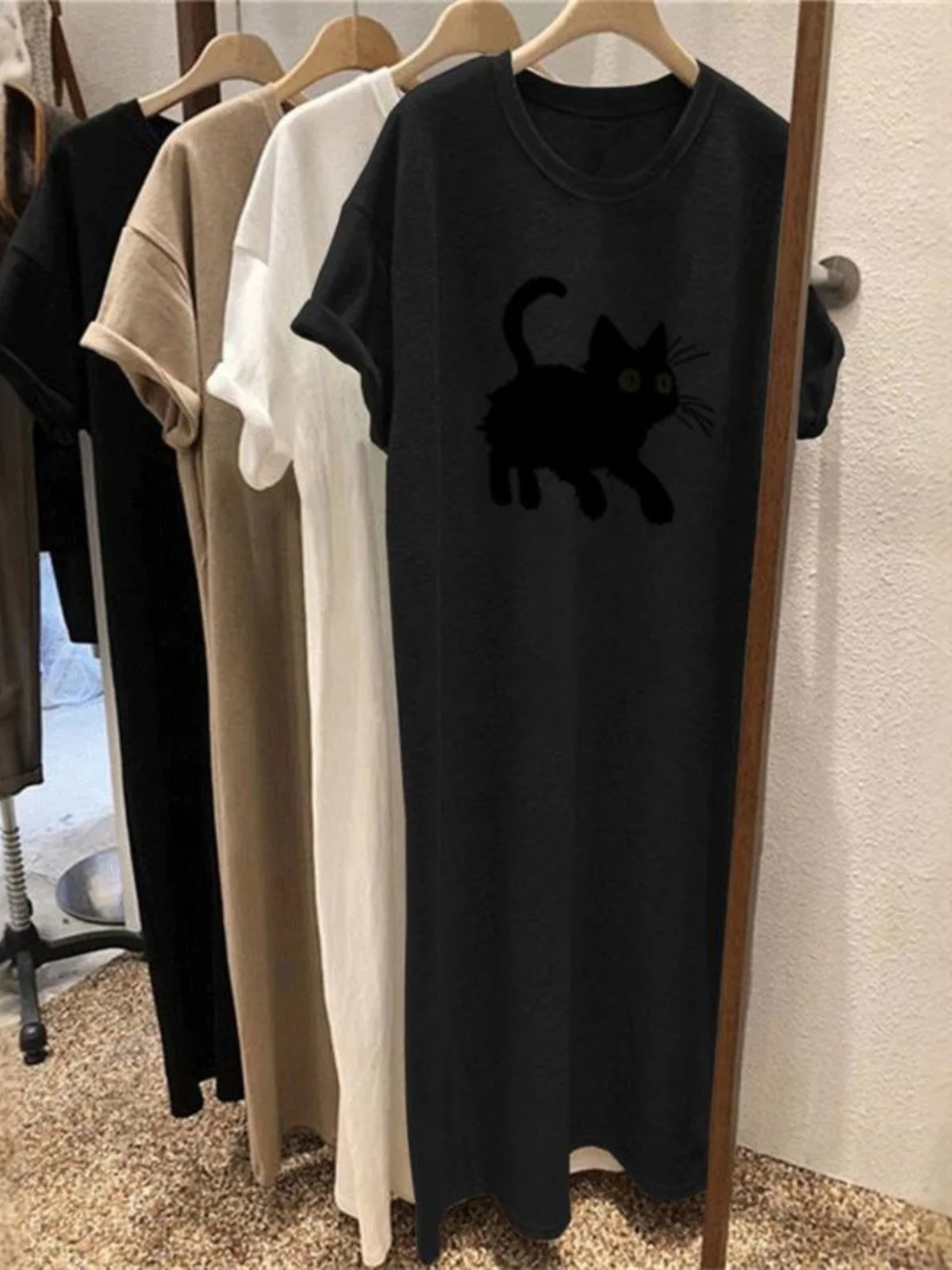 T-shirt mi-long surdimensionné pour femmes, longueur aux genoux, Design d'été, Sensation, petite ence fendue, ort Sve, Dr coréen Sle