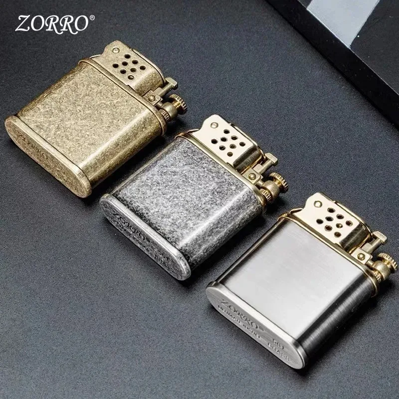 ZORRO Different Metal Grinding Wheel Retro Lighter Unique Brass Lighter Outdoor Tools Festival Gifts Classic Antique Lighter